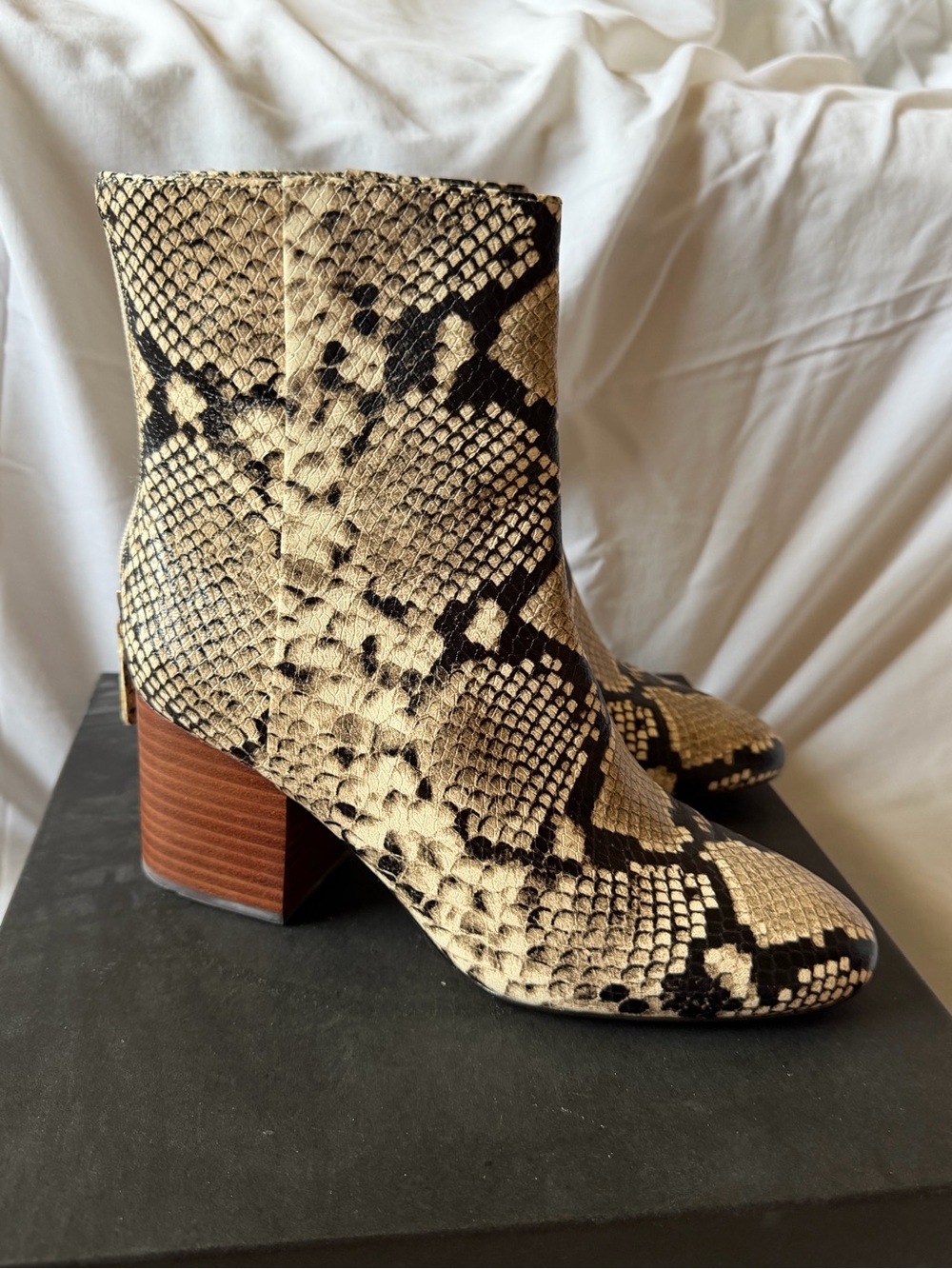J. Crew Snake-Print Block Heel Ankle Boots - Black & Cream